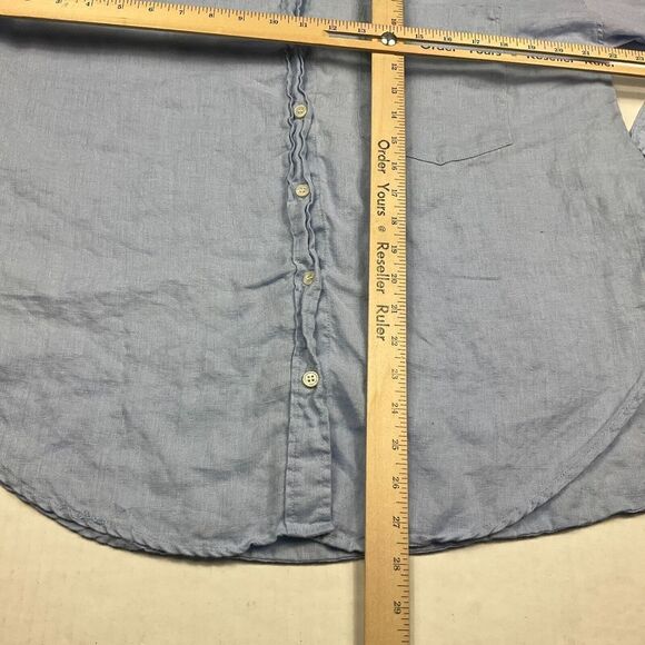 ZARA Womens Linen Button Down Tunic Shirt Blue 3/4 Sleeve Loose Fit Top SMALL - Picture 6 of 10